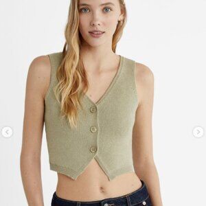 Stradivarius Buttoned Knit Gilet Vest Crop Top Sage Olive Green NWOT Size S